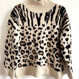 Jones EUC Leopard Animal Print Cozy Soft Turtleneck Sweater Anthro J. Crew Style